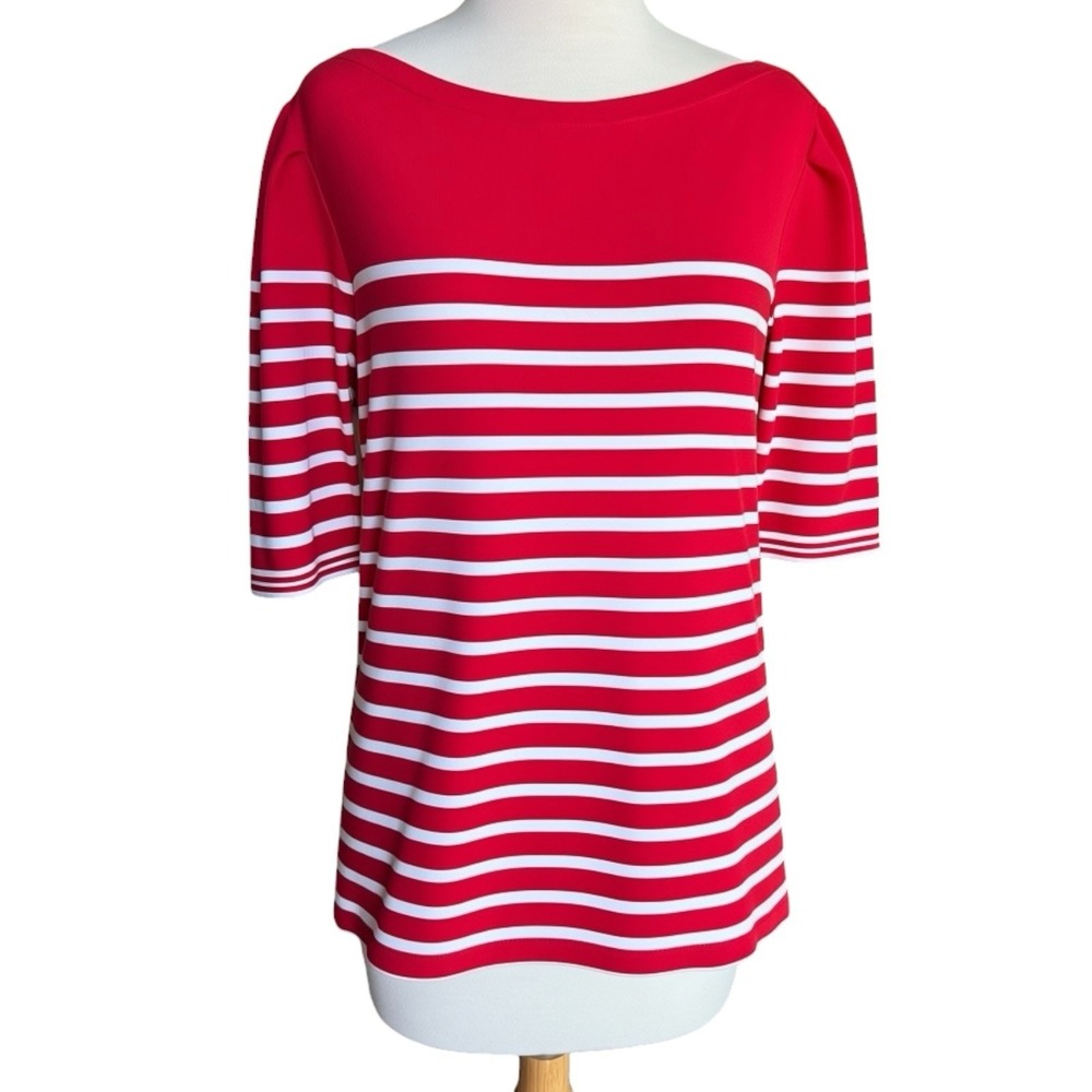 Lauren Ralph Lauren Women's Classic Red/White Striped 3/4 Sleeve Shirt Size XL
